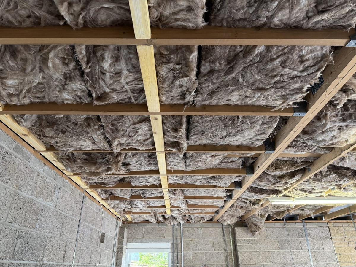 Mineral wool fitted between garage ceiling joists, Dunfermline