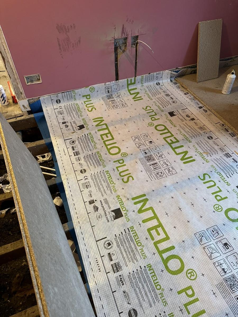 Underfloor insulation with airtight membrane, Greenbank, Edinburgh