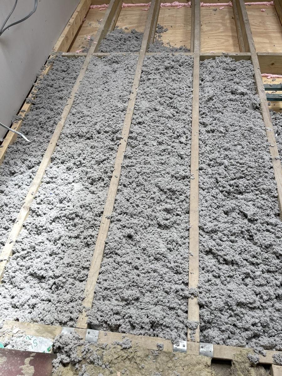 Blown cellulose insulation between joists, Inverness