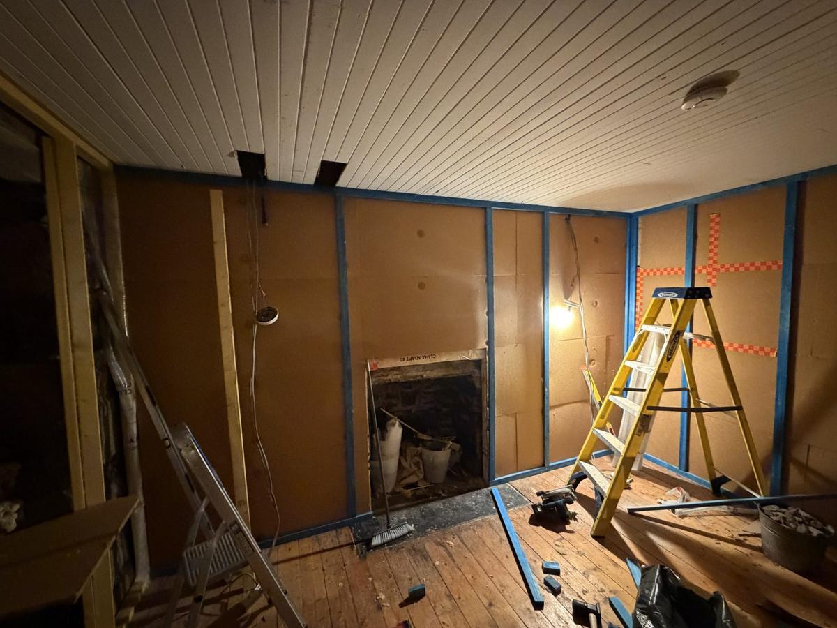 Wood fibre internal wall insulation, battened and ready for plasterboard, Isle of Skye