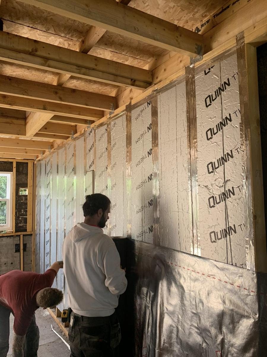 Insulation boards taped and a foil vapour layer going on, St Andrews